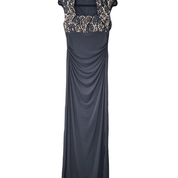 Black and Gold Evening Formal Gown Maxi Dress with Lace Overlay Size 12, Size 4 - Picture 1 of 13